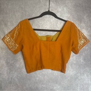 Elegant Mustard Embroidered  Sequined Women's Crop Top